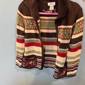 Northern Reflections Brown Knit Cardigan with Floral Design